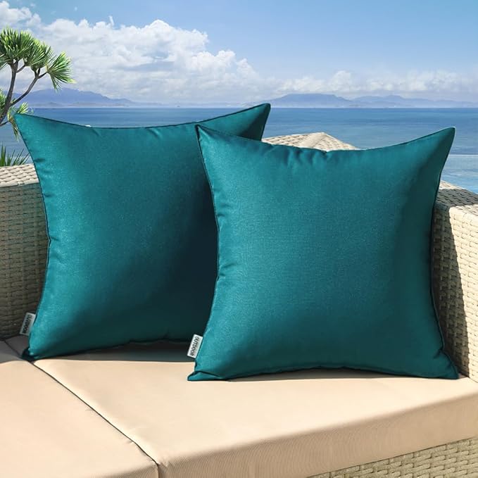 MIULEE Pack of 2 Decorative Outdoor Waterproof Pillow Covers Square Garden Cushion Sham Throw Pillowcase Shell for Spring Patio Tent Couch 16x16 Inch Teal Blue