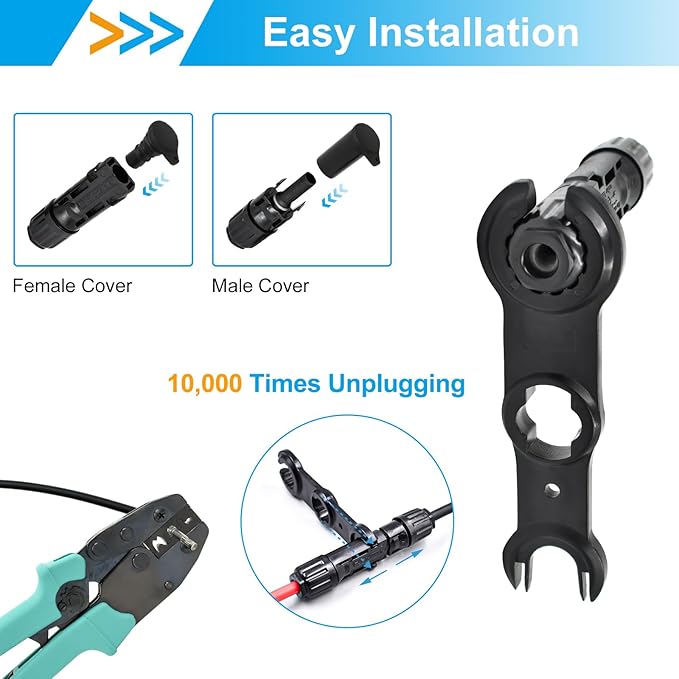 8AWG Solar Panel Connector 10mm2, 1500V IP68 Waterproof 70A PV Plug Tinned Copper Pins,5 Pairs
