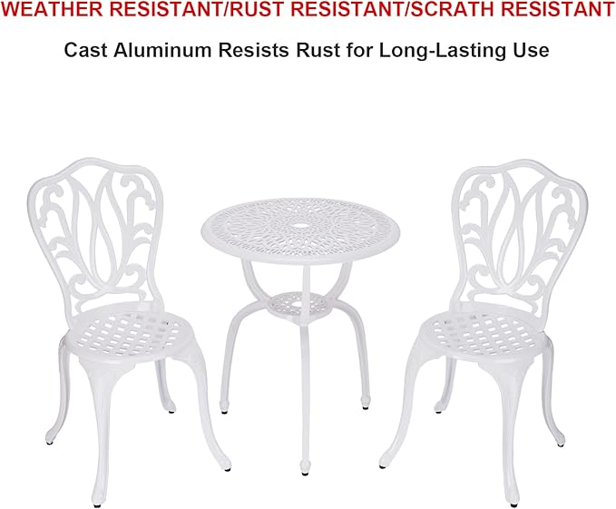3 Piece Bistro Set,Outdoor Patio Set,Anti-Rust Cast Aluminum Bistro Table Set for Park Yard Front Porch Furniture(New White)…