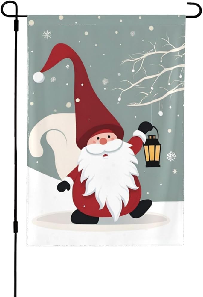Delerain Christmas Gnome Garden Flag, 12.5 x 18 Inch Double Sided Design Weather Resistant Indoor & Outdoor Decoration Small Banner for Home Yard Lawn Patio Office