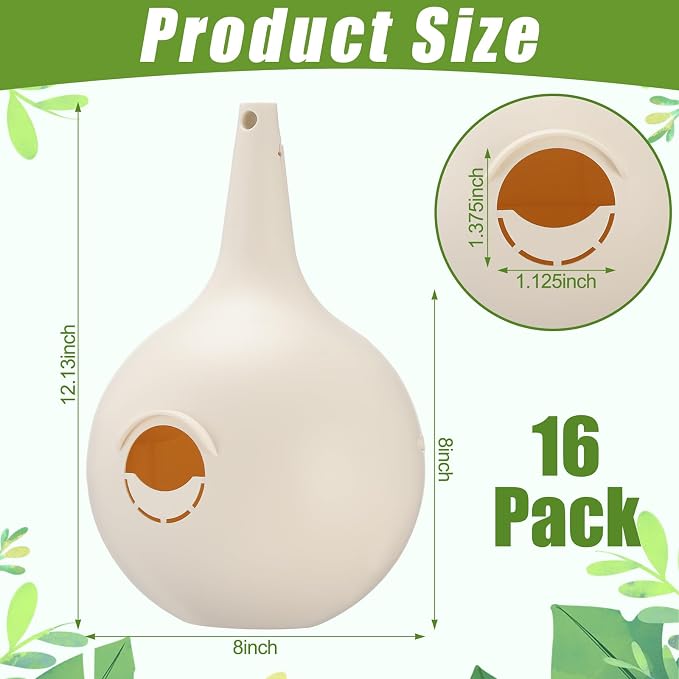LemonRoad 16 Pieces Martin Gourds Wild Bird Lover's Purple Martin Gourd House 1.25" Entrance 8" Nest Chamber Plastic White Bird House for Outdoors Yard Garden Shepherd's Pole
