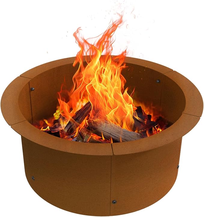 Outdoor Fire Pit Ring-27.5" Outer 23.6" Inter-Round Fire Pit Insert-Corten Steel Firepit Liner Heavy Duty Metal Camping Fire Ring Above or In-Ground for Backyard Garden Bonfire