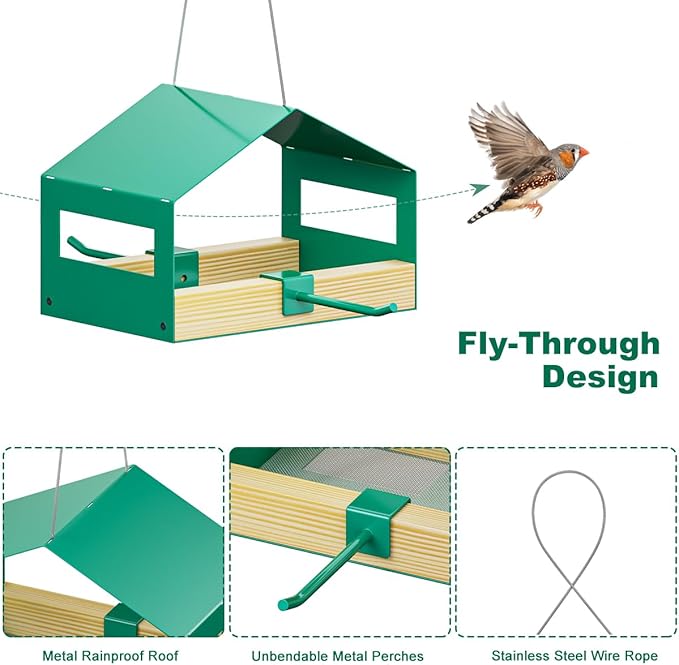 FANHAO Metal Bird Feeder for Outdoor Hanging, Wild Bird Feeder House with Rust-Resistant Mesh, Hanging Platform Bird House Feeder for Attracting Birds, Weatherproof, Easy to Clean & Refill