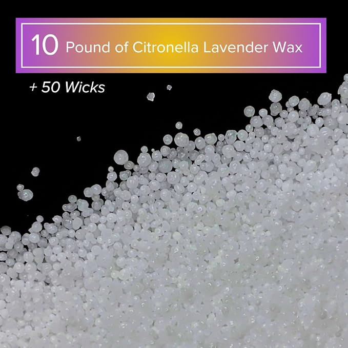 Simply Soson 10 lb White Citronella Lavender Scented Pearled Sand Candle, Long Lasting Powder Candle, Refillable Pearl Sand with 50 Wicks