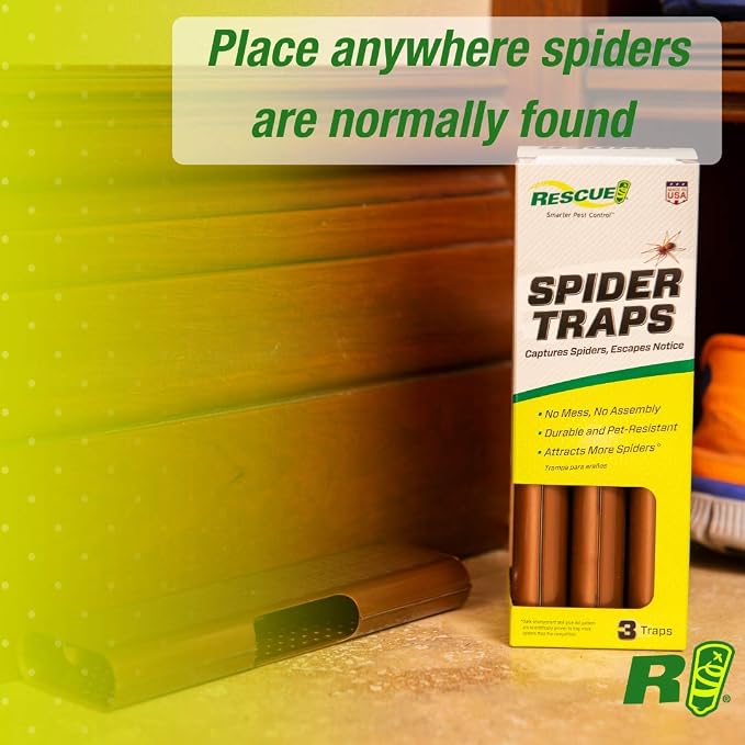 RESCUE! Spider Traps – Catches Brown Recluse, Hobo Spiders, Black Widows & Wolf Spiders - 4 Pack (12 Traps)