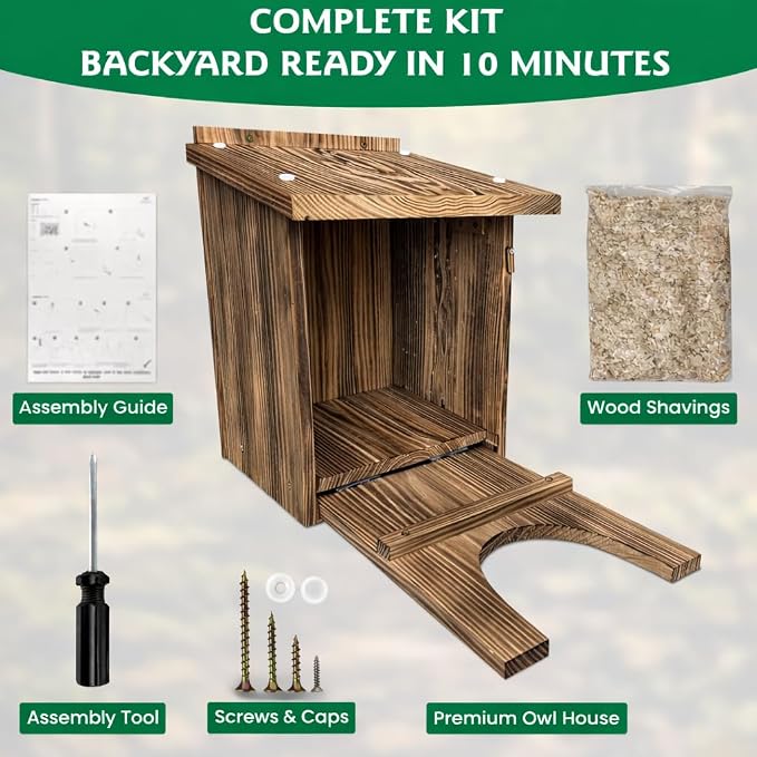 MOONITY Large Fire-Treated Cedar Owl House – 16" x 12" x 12" All-Season Nesting Box for Barn & Screech – Durable, Weatherproof & Easy to Install