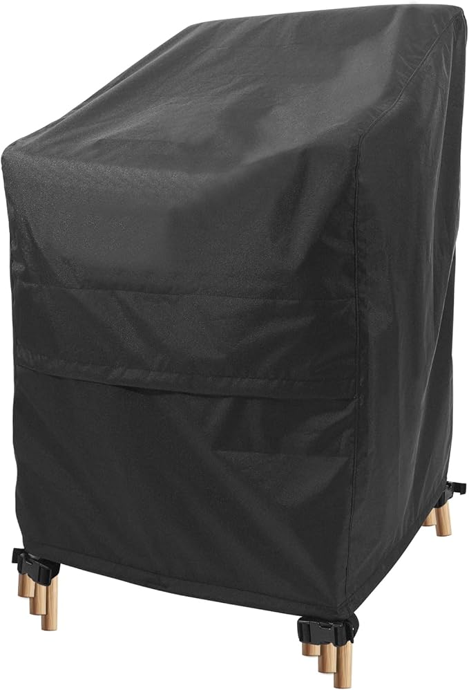 Stackable Chair Covers Outdoor Waterproof - 1 Pack Patio Chair Covers (25W x 25D x 47H inches, Black) Patio Furniture Covers with nonfading fabric fits for 4-6 Stacking Chairs