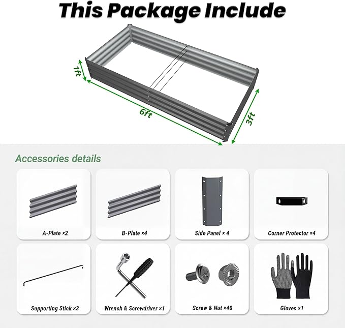 2Packs 6X3X1 FT Raised Garden Beds Outdoor, Planter Raised Beds for Gardening, Vegetables, Flowers, Large Metal Garden Box, Deep Plant Flower pots Outdoor(Dark Gray)