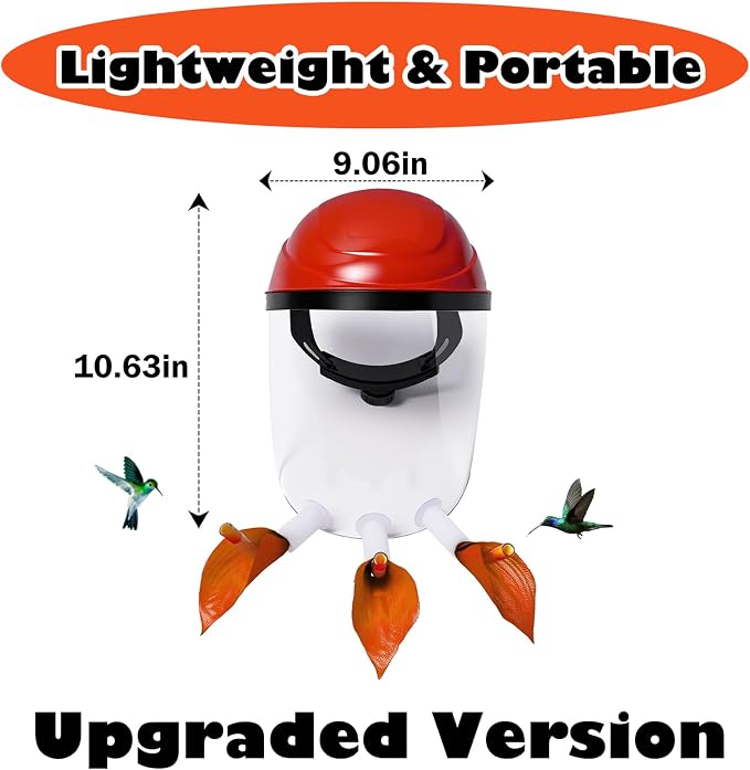Hummingbird Feeder Helmet - 2025 Upgraded Wearable Mask with Anti-Fog Lens & Bionic Orange Flower, Adjustable for Adults Teens Lightweight PVC