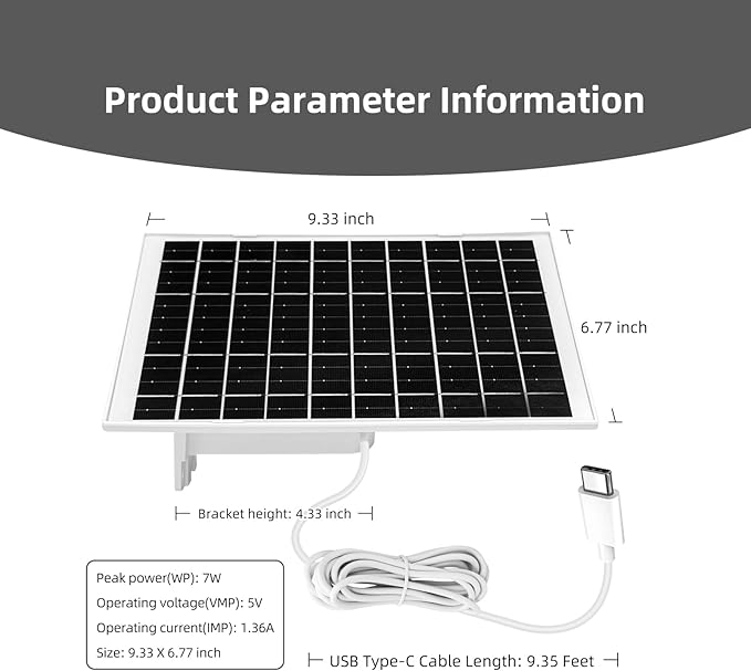 4 Pack 7W Camera Solar Panel Charger Compatible with eufyCam 3/S330, 3C/S300, S350/C220/C210, eufy SoloCam S220/S340/C210 Camera Solar Charger with 9.3FT Type-C Charging Cable Cord & Micro USB Port