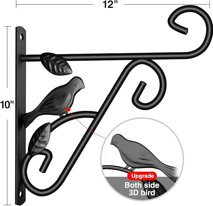 AMAGABELI GARDEN & HOME 2 Pack Hanging Plant Hanger Outdoor 10 inch Metal Hanging Brackets Fence Wall Hooks for Flower Baskets Bird Feeders Lanterns Wind Chimes Rust-Resistant Black