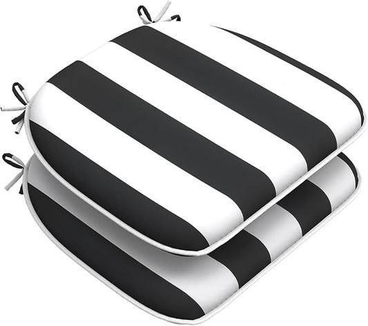 DYTXIII Set of 2 Outdoor Chair Cushions with Ties,Water Repellent Patio Chair Pads 17"x 16" for Outdoor Furniture,Round Corner Seat Cushions for Garden Yard Kitchen Cabana Black