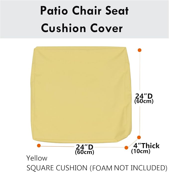 Patio Seat Cushion Covers,Washable Slip Covers Replacement,Waterproof Outdoor Furniture Chair Cushion Pillow Seat Cover for Couch,Garden,Sofa,Yellow,24"×24"×4"(4 Covers Only)