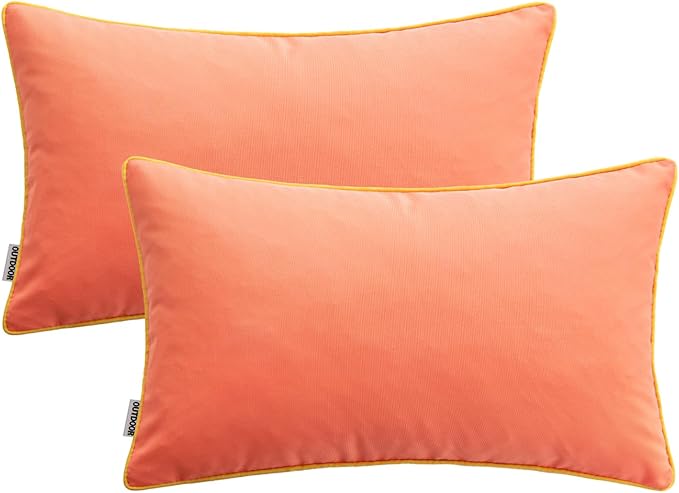 MIULEE Pack of 2 Outdoor Waterproof Throw Pillow Covers Decorative Outdoor Pillowcases Piping Edge Water Resistant Cushion Covers for Patio Garden Couch Chair Tent Balcony, 12x20 Inch Coral Red