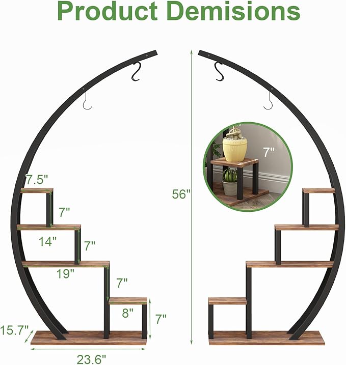 Plant Stand Indoor, 2 Pack Half Moon Plant Shelf Tall, Metal Hanging Plant Rack for Multiple Display for Home Patio Lawn Garden Balcony
