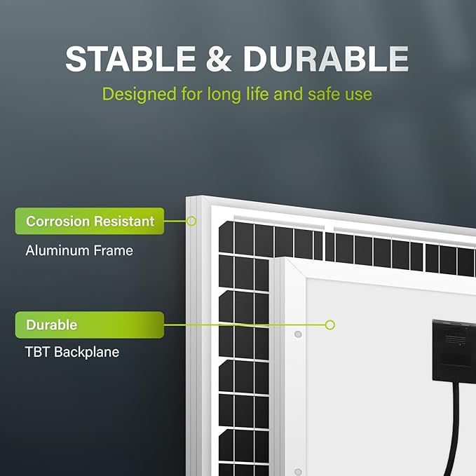 Newpowa 20W 12V Solar Panel Monocrystalline PV Module Designed for 12V Off Grid System RV, Boat, Camper, Trailer, Gate Opener