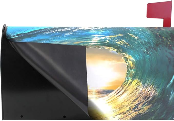 ZZKKO Surfing Colored Ocean Wave at Sunset Time Mailbox Covers Magnetic Seasonal Colorful Pattern Home Houses Decorations,25.5x20.8 Inch Large Size,Multicolor