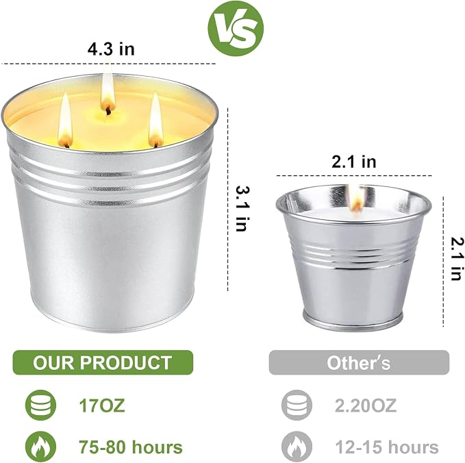 Citronella Candles Outdoor, 34OZ Large Citronella Candle for Patio, 3 Wicks Natural Soy Candle for Summer, 200 Hours Long Lasting Burn Outside Candles for Garden, Yard Balcony, Camping