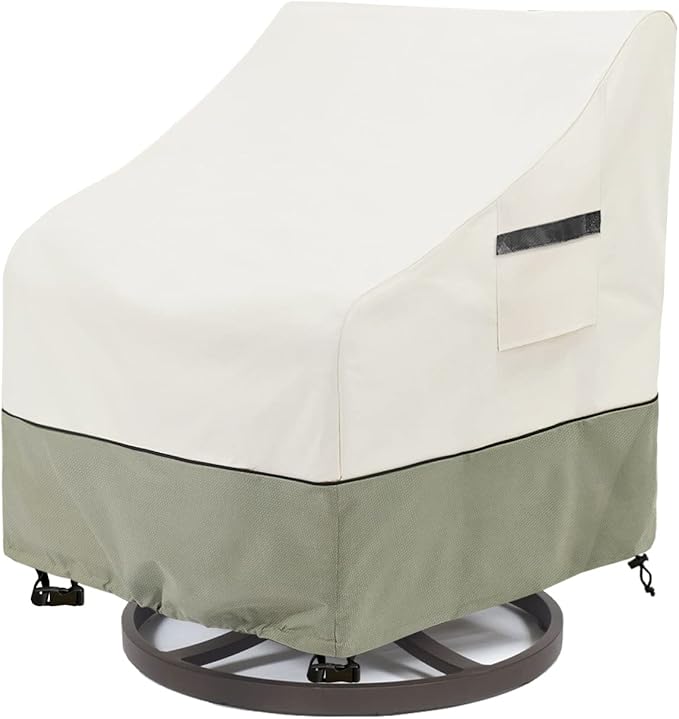 Outdoor Swivel Lounge Chair Cover,100% Waterproof Heavy Duty Outdoor Chair Covers,(33 L x 37 W x 38.5 H inches) Patio Furniture Cover for Swivel Patio Lounge Chair,White&Grayish Green