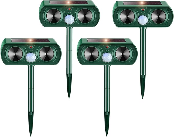 4 Packs Deer Repellent Devices 2026 Solar Power Animal Repeller with Motion Sensor & Ultrasonic Sound, Outdoor Animal Deterrent Devices for Garden Yard Patio to Repel Deer Cat Rabbit Raccoon Dog