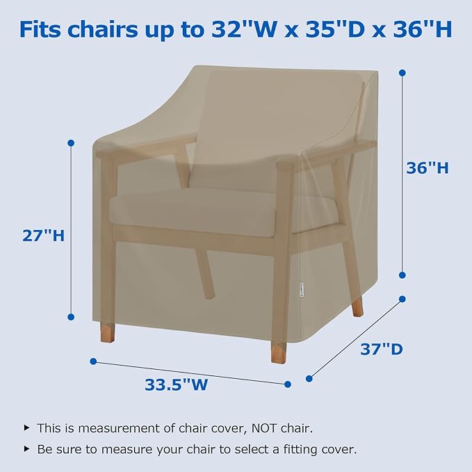 SunPatio Outdoor Chair Covers Waterproof 2 Pack, Heavy Duty Lounge Deep Seat Chair Covers, Fade & Rip Resistant Protector for Outdoor Furniture, All Weather Protection, 33.5"W x 37"D x 36"H, Taupe