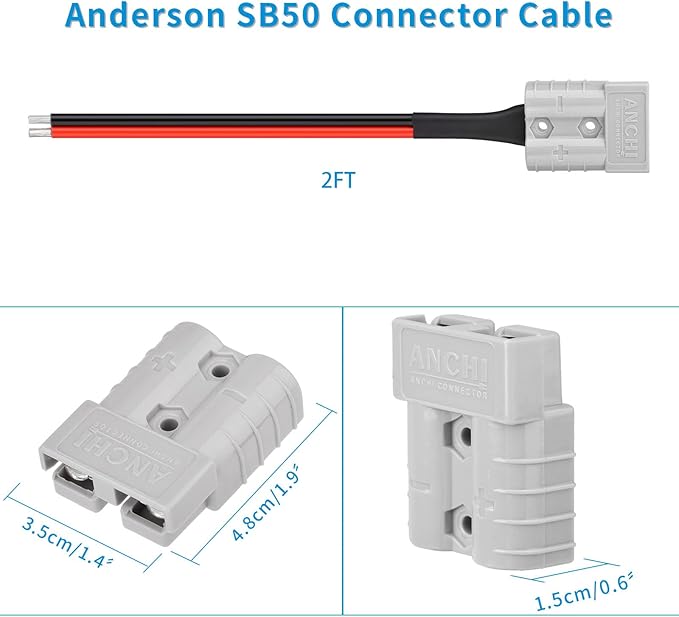 ELFCULB 10AWG 2FT Anderson Connector 50 Amp Cable,Anderson SB50 Plug Battery Quick Connector Cable for Solar and Wind Energy Systems Battery Power Connections