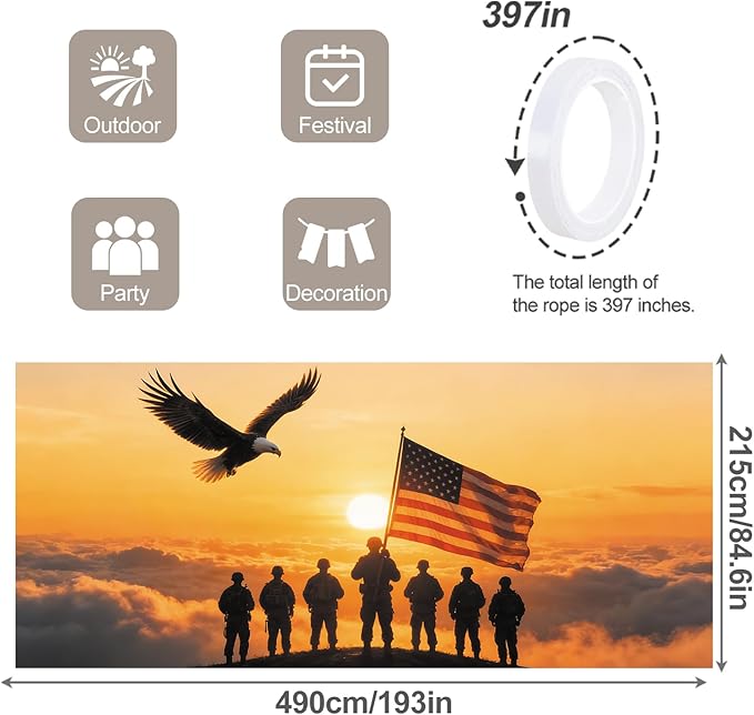 7 * 16FT Eagle flag Military Memorial Day Garage Door Cover Decorations Independence Day Garage Door Banner for Outdoor Indoor Patriot Party Photography Backdrop