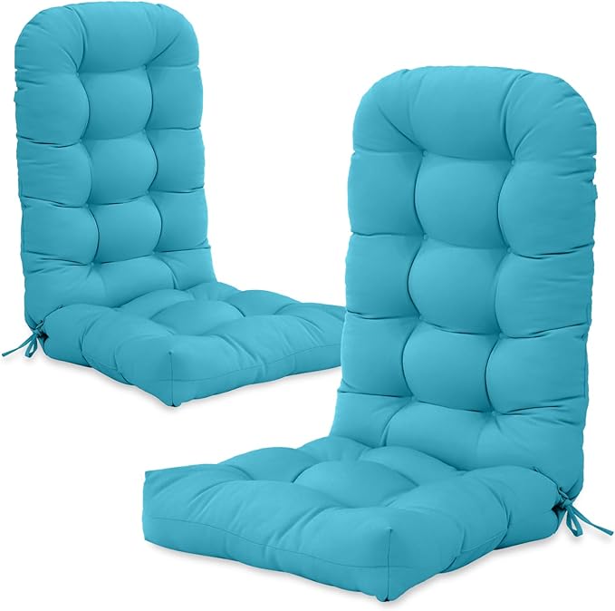 COOS BAY High Back Adirondack Chair Cushions for Outdoor Furniture, 49x20x5 in Water-Resistant Thick Tufted Patio Chair Cushions with Secure Straps, Set of 2, Blue
