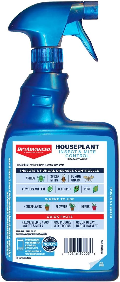 BioAdvanced Houseplant Insect and Mite Control Spray - Insecticide, Fungicide & Miticide - Ready-to-Use - Houseplant Insect Control - 24 fl oz Bottle