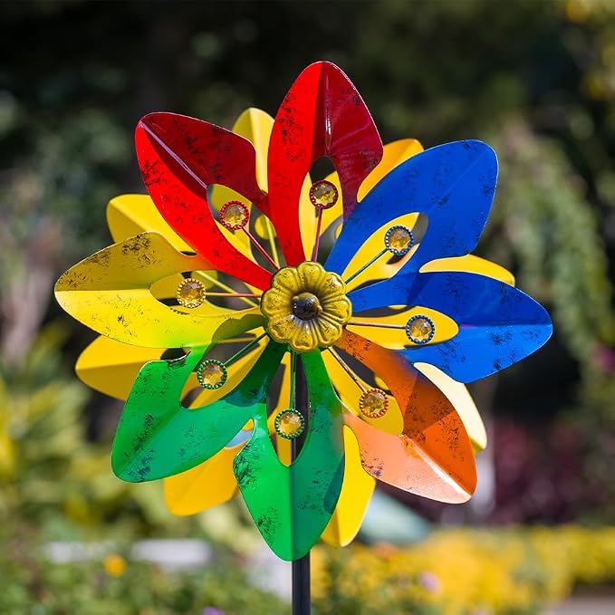 Stargarden Outdoor Wind Spinner, 64 * 14.2" Double Wind Sculptures,Colorful Metal Windmill for Garden Patio Yard Decor