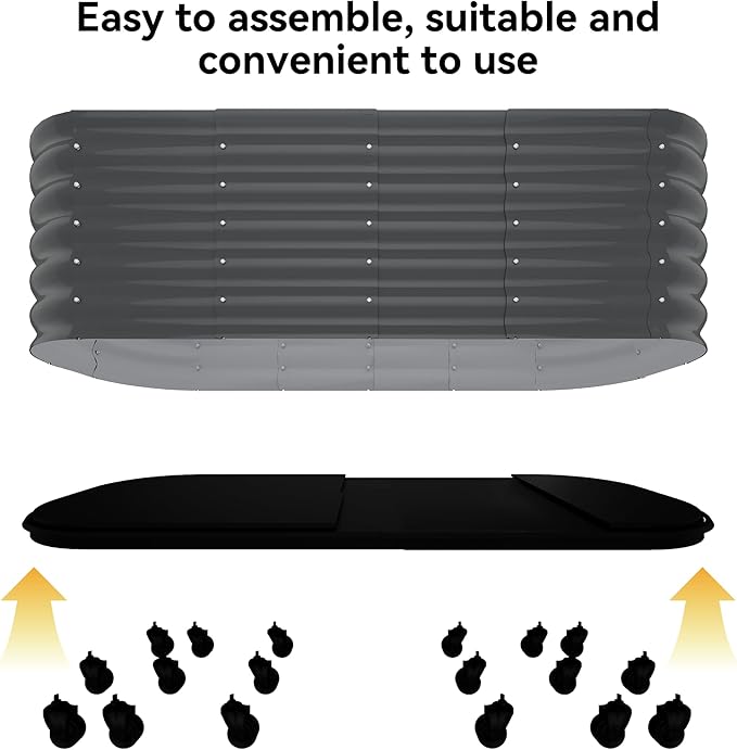 GarveeHome Self-Watering Wheeled Metal Garden Bed – Mobile Raised Planter Box with Water, Galvanized Steel Indoor/Outdoor Rolling Grow Station for Herbs, Veggies & Decor （94.5 in x23.6 in x19.7,Gray