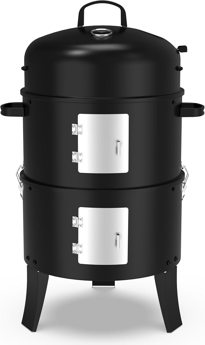 16" Charcoal Smoker, 3 in 1 Heavy Duty Vertical Barbecue Grill, Outdoor Fire Pit 402 Square Inches Cooking Area, Versatile Outdoor Smoker Grill, Black