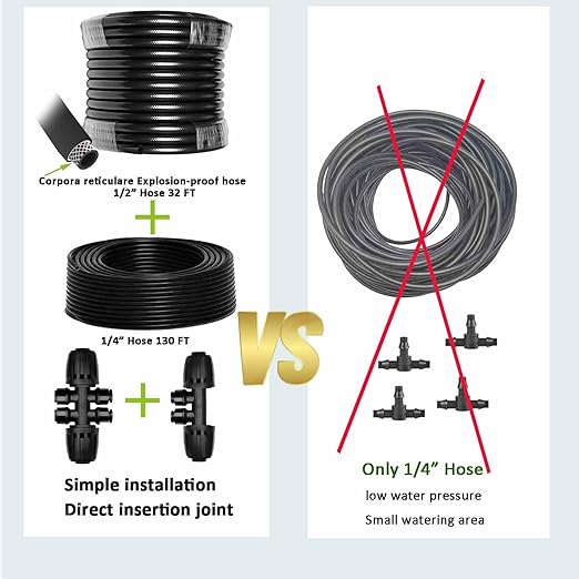Drip Irrigation System with Water Timer for Garden,Main ID 1/2inch 16.5Ft and 1/4inch 96Ft Water Hose, Watering System Sufficient Water Pressure, Irrigation Dripper Waterflow Evenly Easy DIY Green