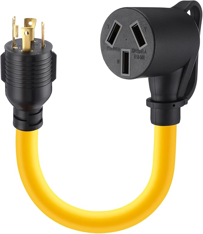 Tellegloww Generator to Dryer Adapter Cord Compatible with NEMA L14-30P to 10-50R 30Amp 4 Prong Locking Male to 3 Prong Female Adapter Generator Dryer Power Cord, 10 AWG STW, 1FT, ETL Listed