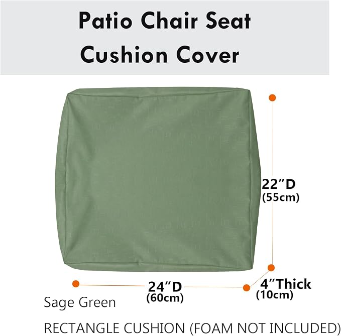 Patio Seat Cushion Covers,Washable Slip Covers Replacement,Waterproof Outdoor Furniture Chair Cushion Pillow Seat Cover for Couch,Garden,Sofa,Sage Green,24"×22"×4"(4 Covers Only)