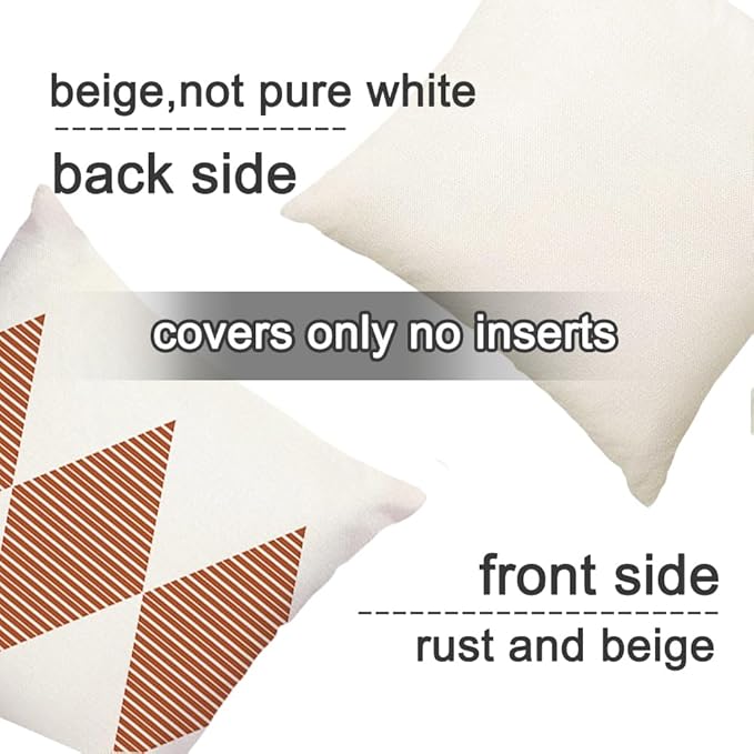 RABUSOFA Outdoor Pillows Covers 18x18 inch Waterproof,Fall Rust and Beige Boho Cushion Cases Set of 4 for Patio Furniture Sunbrella Couch(2R-18) (Rust and Beige, 18" x 18" (Pack of 4))