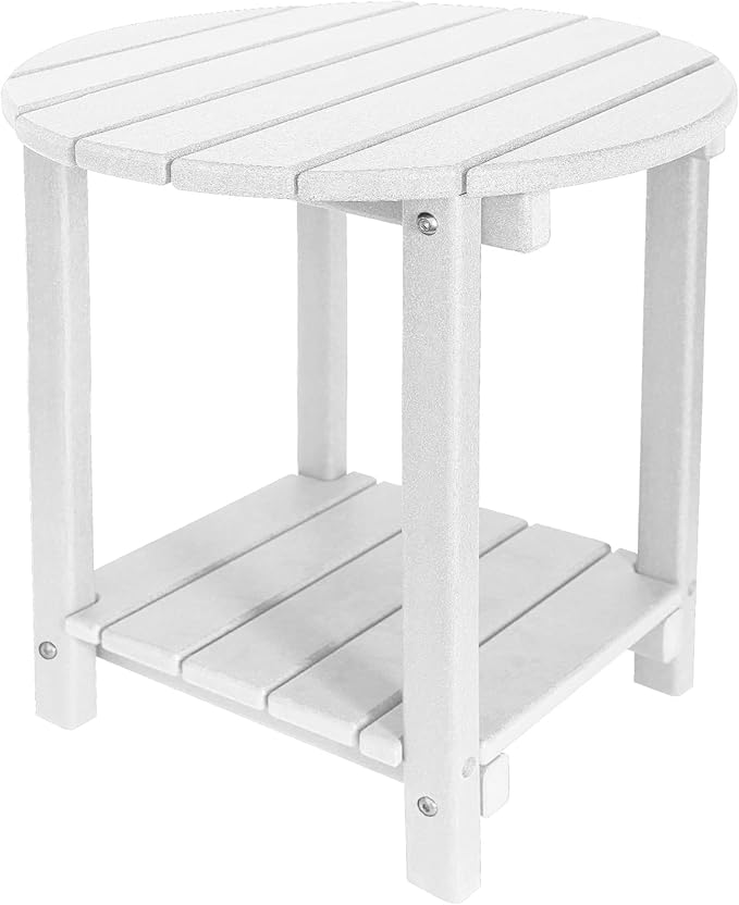 GARDENSTAR Adirondack Round Outdoor Side Table 2-Tier Storage Patio Side Table, HDPE End Tables for Backyard Pool Porch Garden Lawn (White)