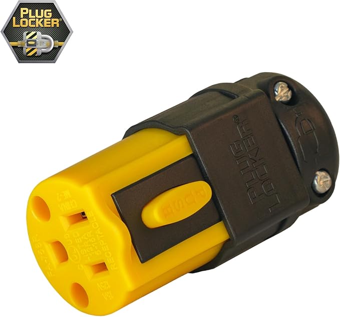 Locking Extension Cord Connector Replacement End - 15A, 125V - No More Accidental Disconnections, Indoor/Outdoor Use, Impact-Resistant (1)