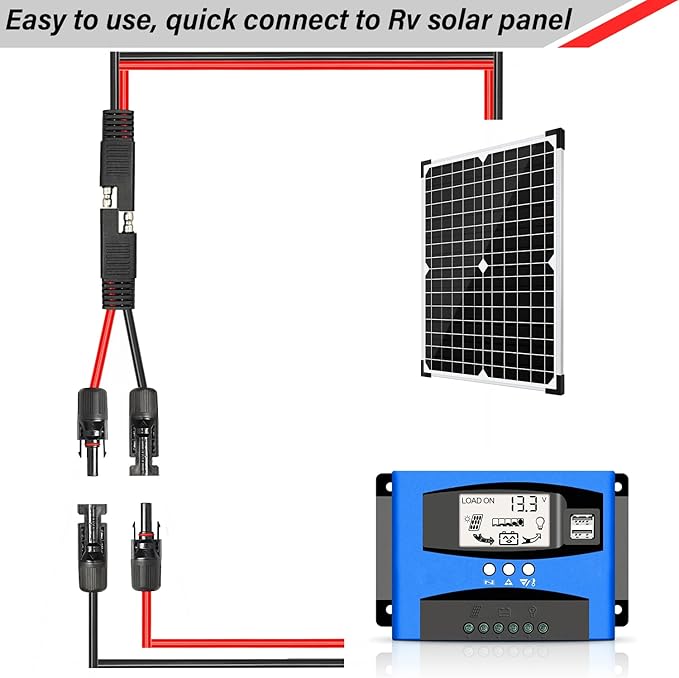 MOOKEERF Solar Panel to SAE Adapter Cable - 8FT 10AWG Solar Extension Cable for RV Solar Panel Caravan Battery Charger Kit with SAE Polarity Reverse Adapter