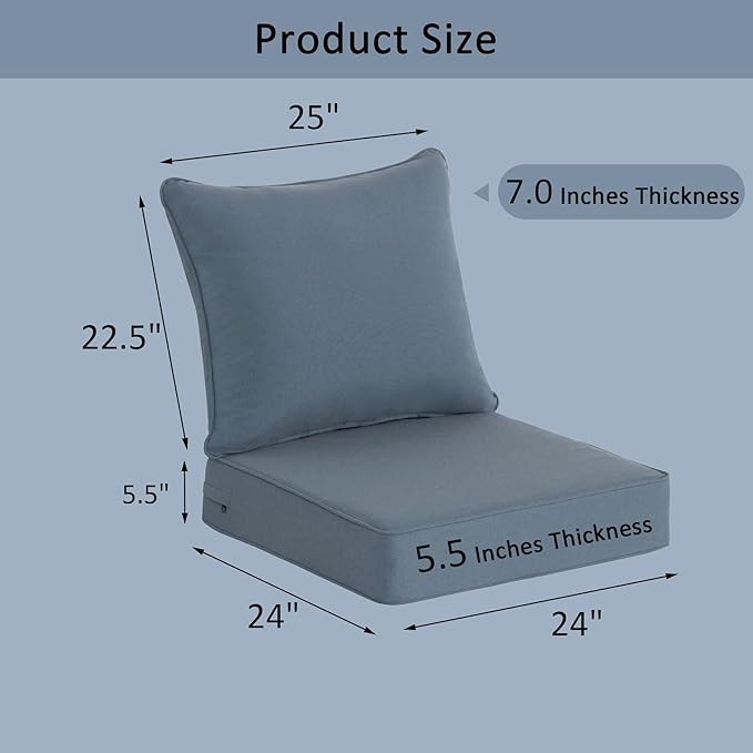 COZYVIDA Outdoor Deep Seat Cushion Set of 2, 24"x24"x5.5" Seat & 25"x22.5" Back, C0 Water-Resistant, UV-Resistant 1000+ Hrs, 30D Foam with Recycled Fiber Fill,Boho Paisley,Light Blue