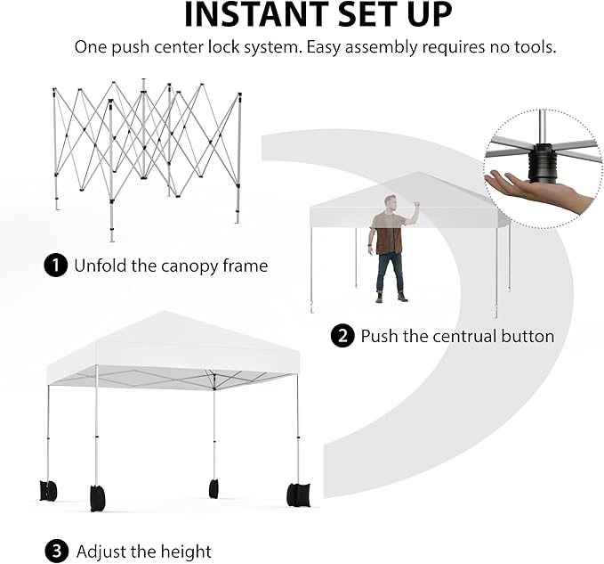 10x10 ft Pop Up Canopy Tent, 1-Person Setup Instant Shelter with Wheeled Bag & 4 Sandbags, Silver Coated Waterproof Sunproof Patio Canopy for Party Camping Outdoor Activities