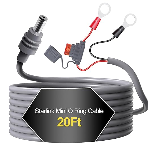 Starlink Mini Direct Battery Power Cable, 18AWG DC Power Cable DIY Kit with ATC/ATO Blade with Fuse Holder for Starlink Mini, 12V-48V Input, Battery Ring Terminals for RV, Boat,
