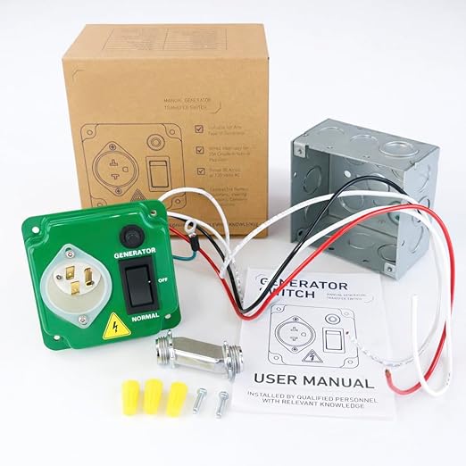 Interruptores de Transferencia para Generadores 20 A 120V,Suitable for Any Generator Type, Neutral generators, and Solar Systems, for Indoor, Outdoor, and RV use (Green)