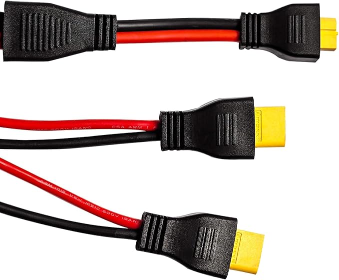 XT60 Y Splitter Cable, XT60 Female to Dual Male Connector Adapter,10AWG XT60 Extension Cable, for Drone Solar Portable Power Power Station and Solar Panel etc-30cm/1ft
