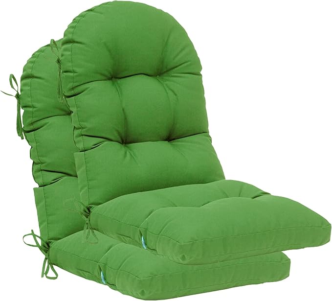 QILLOWAY Outdoor High Back Chair Cushion for Adirondack, All Weather Rocking Chair Cushions Thick Padded Replacement for Patio Furniture Set of 2,Green