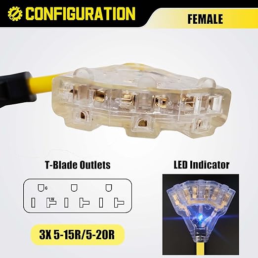 30 Amp 3 Prong Twist Lock to 110 Adapter Cord, Generator Locking Plug NEMA L5-30P to 3X 5-15R 5-20R Outlets