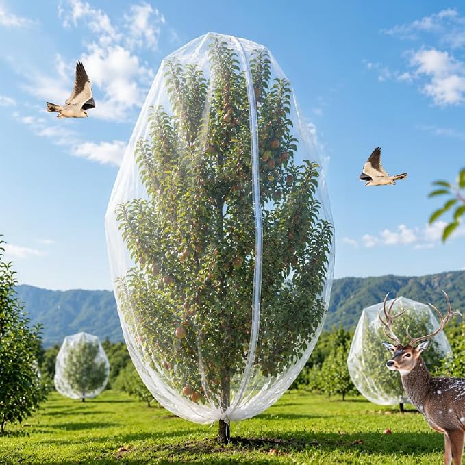 1Pack 12x16Ft Extra Large Fruit Tree Netting with Drawstring & Zipper - Reusable Plant Protection Bag, Heavy Duty PE Mesh Cover for Blueberry Bushes - Blocks Birds/Deer/Squirrels
