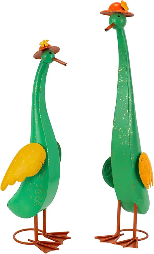 22" Duck Garden Statue Set of 2 Metal Ducks | Outdoor Decor Porch Animal Figurine Yard Art Sculptures Rustproof Lawn Ornament for Outside Patio Backyard Decorations