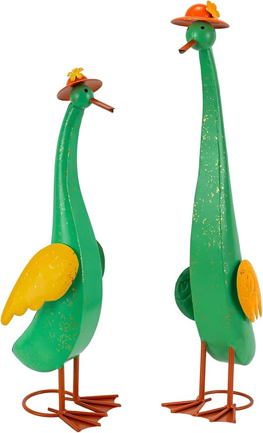 22" Duck Garden Statue Set of 2 Metal Ducks | Outdoor Decor Porch Animal Figurine Yard Art Sculptures Rustproof Lawn Ornament for Outside Patio Backyard Decorations