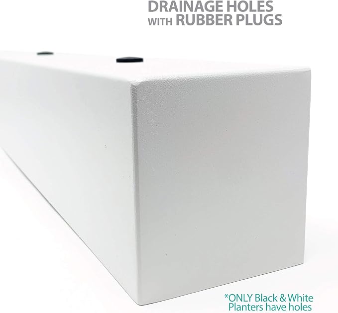 Buhbo Steel Rectangular Planter Box - 16 Inch, White - Modern Trough for Succulents & Small Plants, Indoor/Outdoor Use, Durable Alloy Steel with Drainage